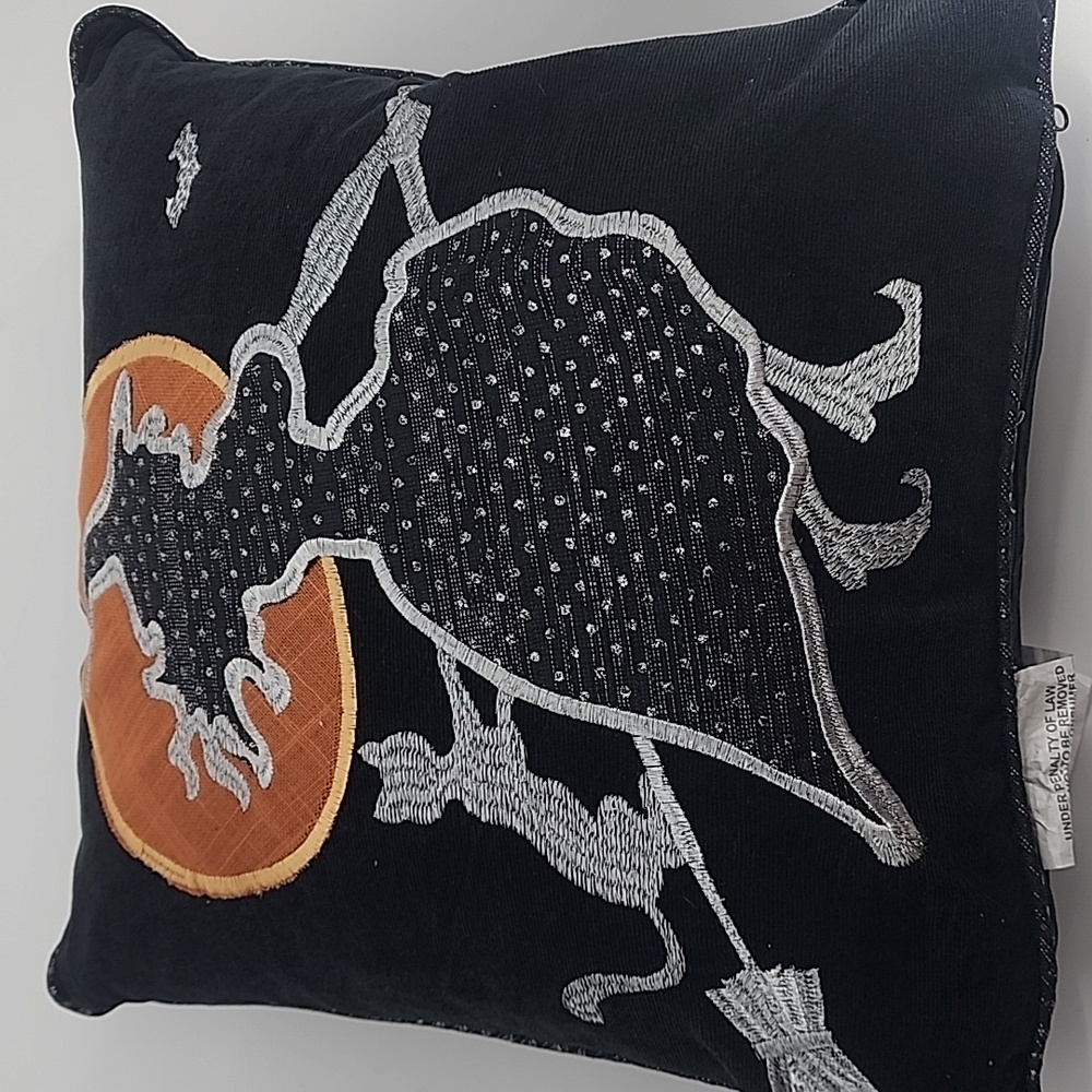 Secret Celebrity Halloween pillow Witch on broom 14 x 14
